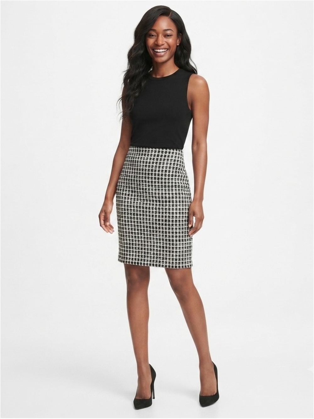 Banana Republic Black And White Grid Pencil Skirt Size 6